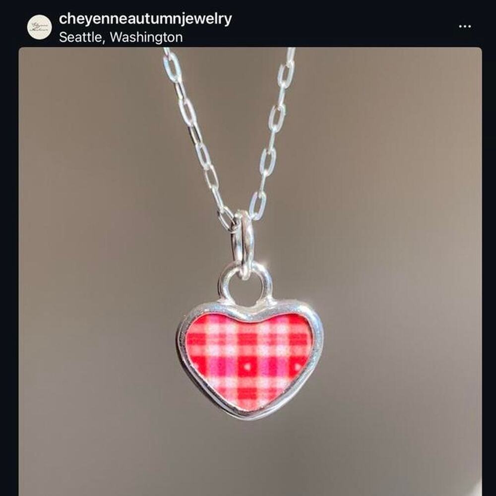 Cheyenne Autumn Custom Gingham Heart Pendant Necklace Sterling Setting 1 of 1